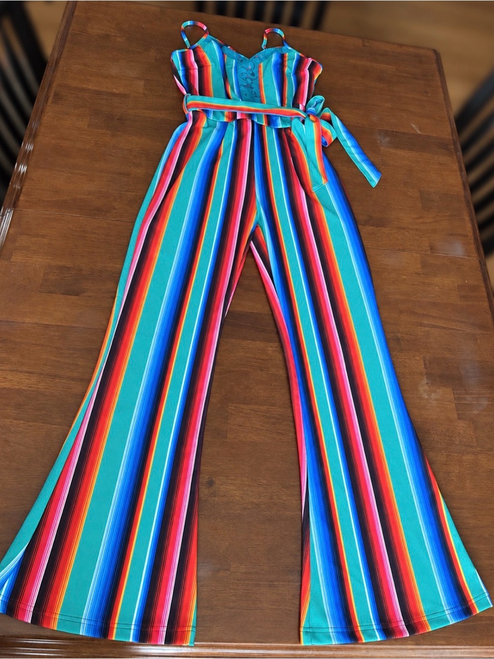 Women’s  L&B Lucky & Blessed Multicolor Striped Wide-Leg Flared Jumpsuit size S